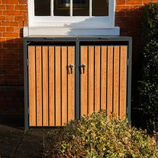 Wheelie Bin Shelter Premium - 2 Bay - Wood Effect Slats