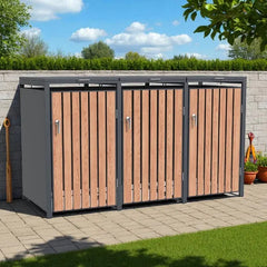Wheelie Bin Shelter Premium - 3 Bay - Wood Effect Metal Slats