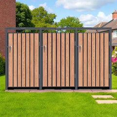 Wheelie Bin Shelter Premium - 3 Bay - Wood Effect Metal Slats
