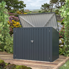 Metal Wheelie Bin Storage - 2 Bay - Durable and Spacious with Hydraulic Arms for Easy Access - Cold Grey - Slight Damage