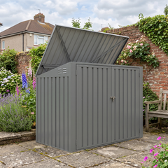 Metal Wheelie Bin Storage – 2 Bay – Durable and Spacious with Hydraulic Arms for Easy Access - Aluminium Grey