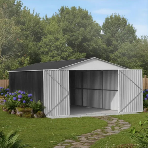 12×19FT (3.6 x 5.8m) Metal Storage Shed – Durable Outdoor Shed -0.25mm Standard Steel Panels + FREE Solar Light