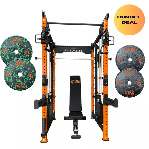 Multifunctional Power Rack & Adjustable Weight Bench Bundle with Plates, & Extra Attachments