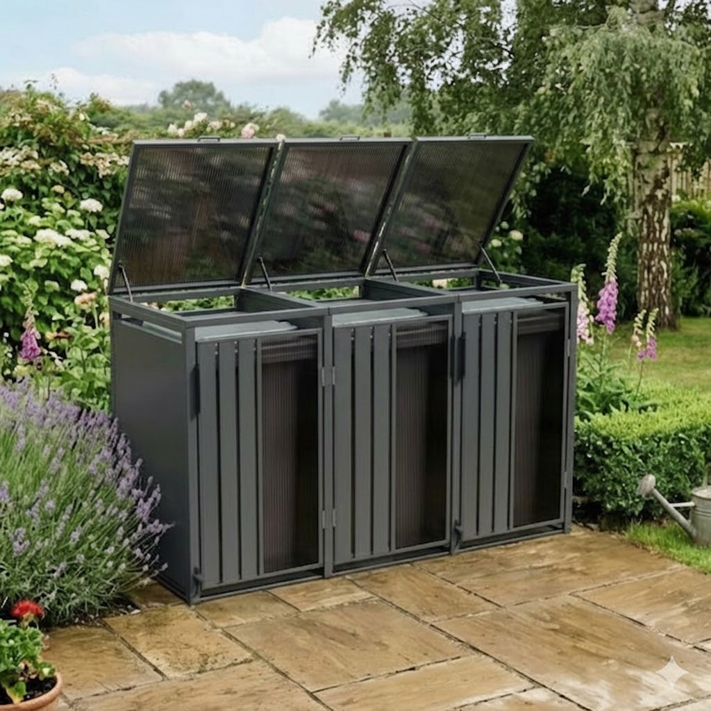 Opaque 3 Bay Premium Bin Shelter With Foot Pedal