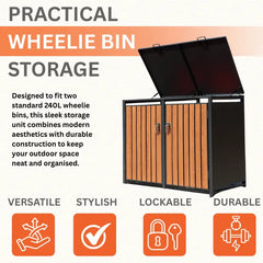 Wheelie Bin Shelter Premium - 2 Bay - Wood Effect Slats