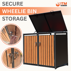 Wheelie Bin Shelter Premium - 2 Bay - Wood Effect Slats