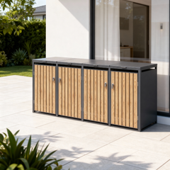 Wheelie Bin Shelter Premium - 4 Bay - Wood Effect Slats