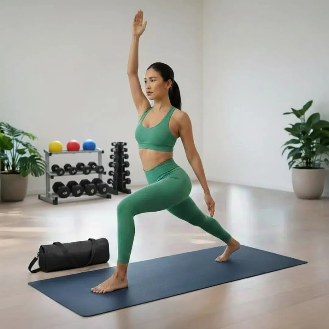 PU Yoga Mat | 5mm Thick, Non-Slip Grip, Includes Travel Bag - Black