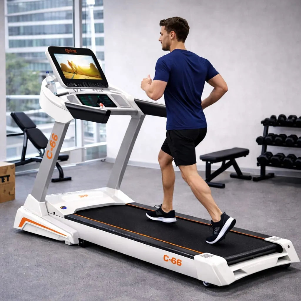 C-66 Commercial SMART Folding Treadmill - White  | 3HP Motor, 15% Auto Incline, 10.1" Streaming Screen