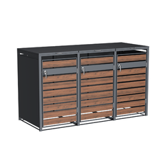 Wheelie Bin Shelter Premium - 3 Bay - Wood Effect Metal Slats - Horizontal Slats