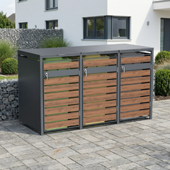 Wheelie Bin Shelter Premium - 3 Bay - Wood Effect Metal Slats - Horizontal Slats