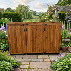 Deluxe Wheelie Bin Storage with Hydraulic Arms – 3 Bay - Honey Brown