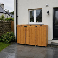 Deluxe Wheelie Bin Storage with Hydraulic Arms – 3 Bay - Natural Golden Oak