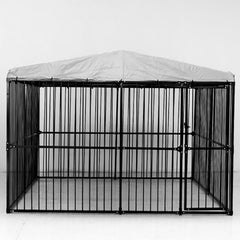 Covered Steel Bar Dog Run - 4m x 3m x 2.36m - 13ft x 10ft x 7.6ft Roof Peak