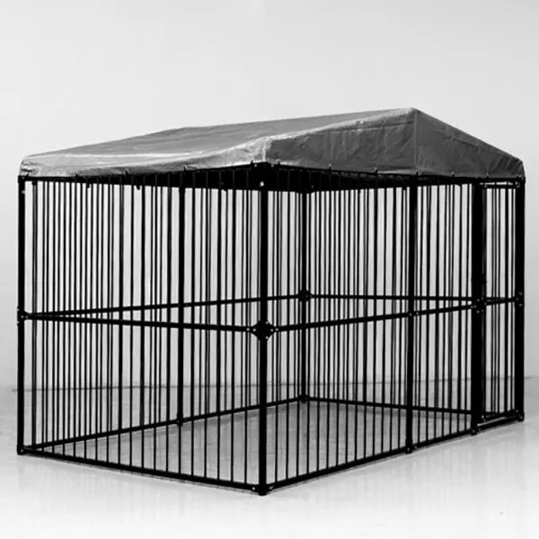 Covered Steel Bar Dog Run - 4m x 3m x 2.36m - 13ft x 10ft x 7.6ft Roof Peak