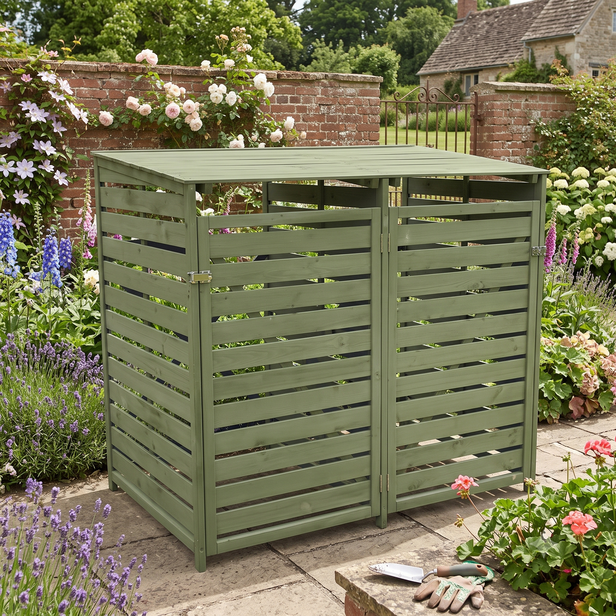 Wheelie Bin Storage – 2 Bay - Green